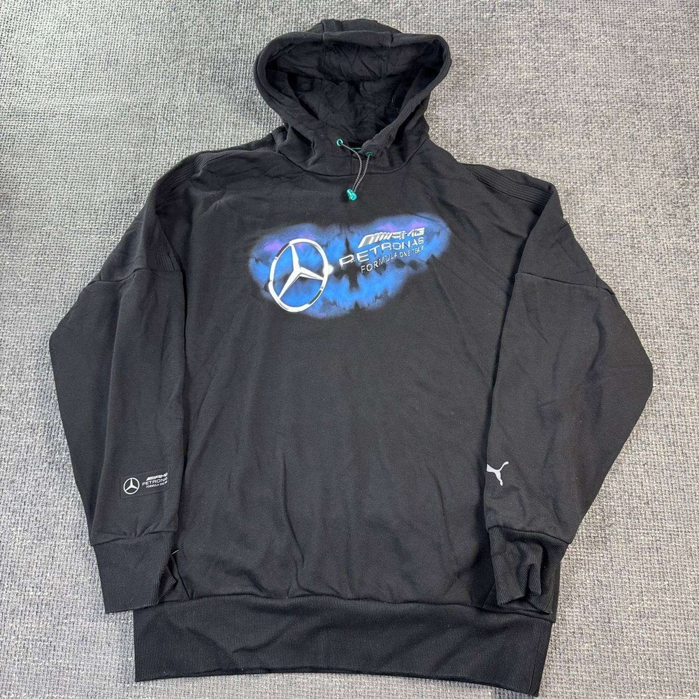 Puma Mercedes AMG Petronas F1 Hoodie Mens Small Black Logo Pullover 2145-120